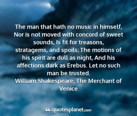 William shakespeare, the merchant of venice - the man that hath no music in himself, nor is not...