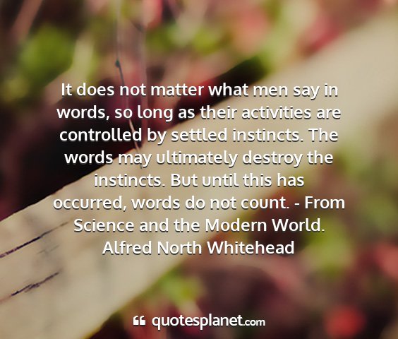 Alfred north whitehead - it does not matter what men say in words, so long...