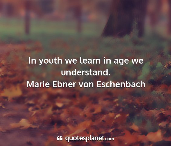 Marie ebner von eschenbach - in youth we learn in age we understand....