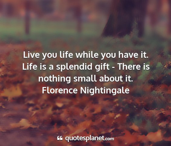 Florence nightingale - live you life while you have it. life is a...