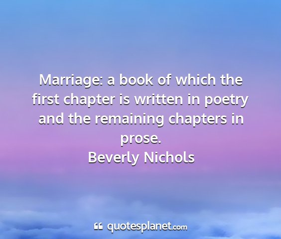 Beverly nichols - marriage: a book of which the first chapter is...