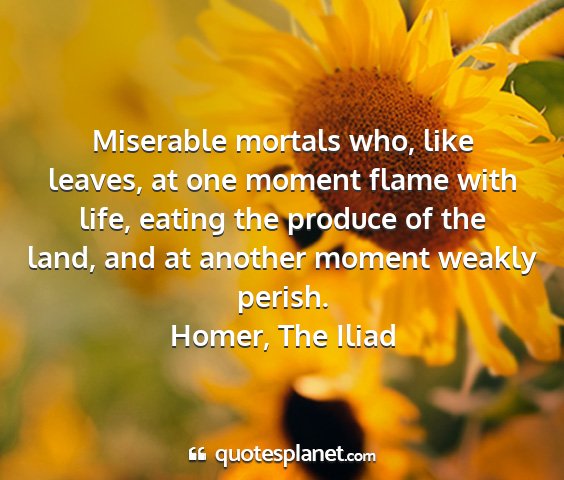 Homer, the iliad - miserable mortals who, like leaves, at one moment...