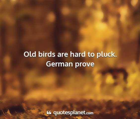 German prove - old birds are hard to pluck....