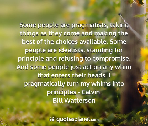 Bill watterson - some people are pragmatists, taking things as...