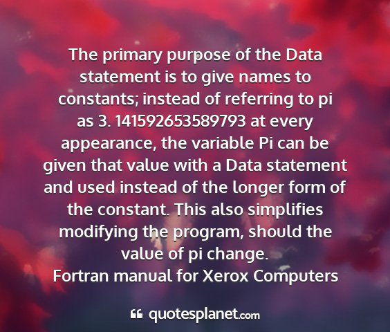 Fortran manual for xerox computers - the primary purpose of the data statement is to...