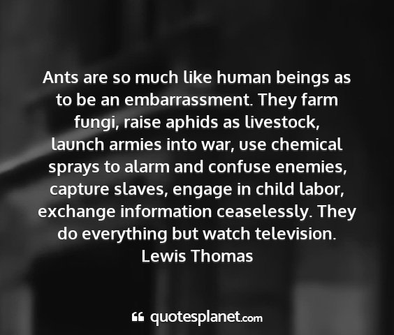 Lewis thomas - ants are so much like human beings as to be an...