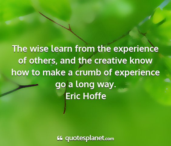 Eric hoffe - the wise learn from the experience of others, and...