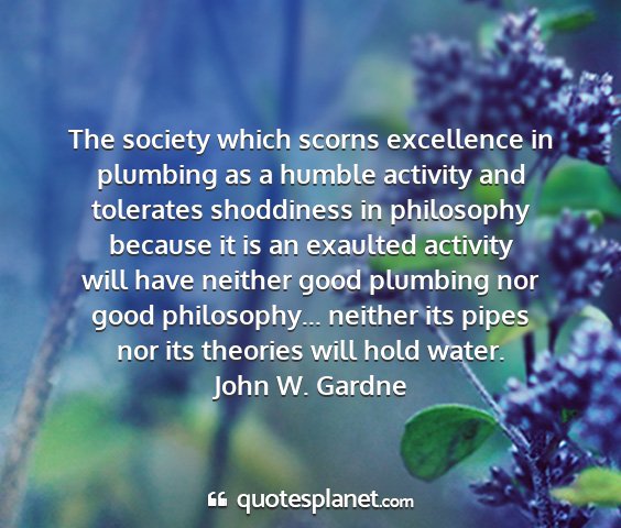 John w. gardne - the society which scorns excellence in plumbing...
