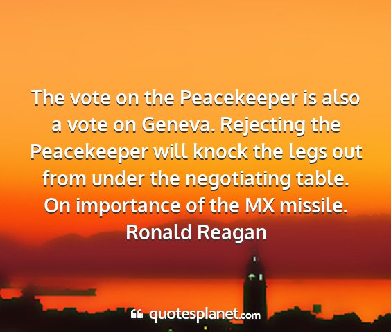 Ronald reagan - the vote on the peacekeeper is also a vote on...