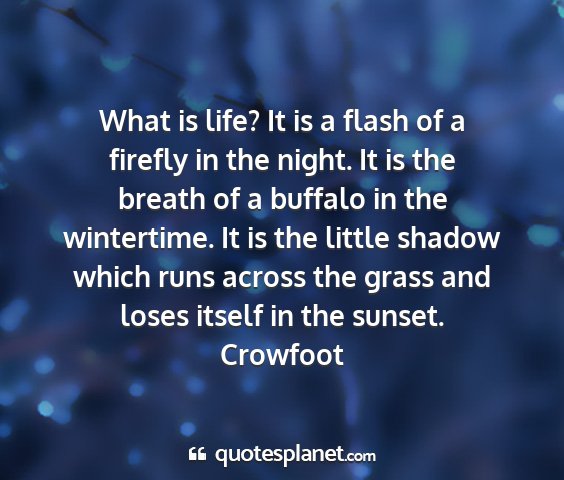 Crowfoot - what is life? it is a flash of a firefly in the...