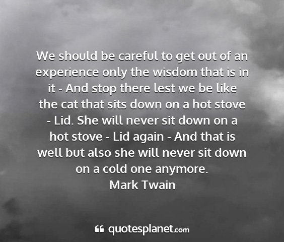 Mark twain - we should be careful to get out of an experience...