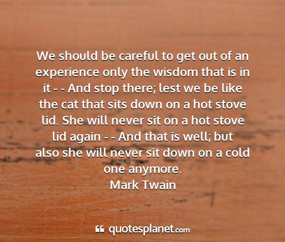 Mark twain - we should be careful to get out of an experience...