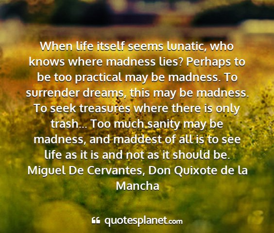 Miguel de cervantes, don quixote de la mancha - when life itself seems lunatic, who knows where...