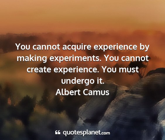 Albert camus - you cannot acquire experience by making...