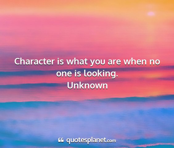 Unknown - character is what you are when no one is looking....