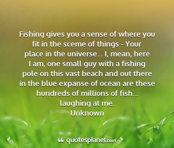 Unknown - fishing gives you a sense of where you fit in the...