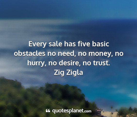 Zig zigla - every sale has five basic obstacles no need, no...
