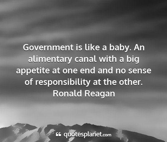 Ronald reagan - government is like a baby. an alimentary canal...