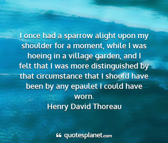 Henry david thoreau - i once had a sparrow alight upon my shoulder for...