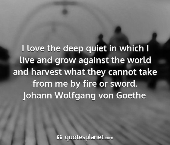 Johann wolfgang von goethe - i love the deep quiet in which i live and grow...