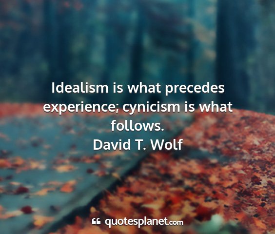 David t. wolf - idealism is what precedes experience; cynicism is...